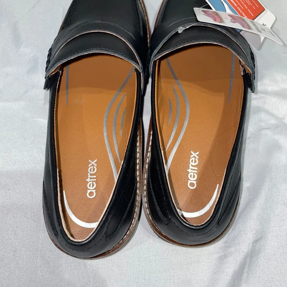Aetrex Collette Black Leather Penny Loafers Arch Support Orthotic LL100W‎ Size 7